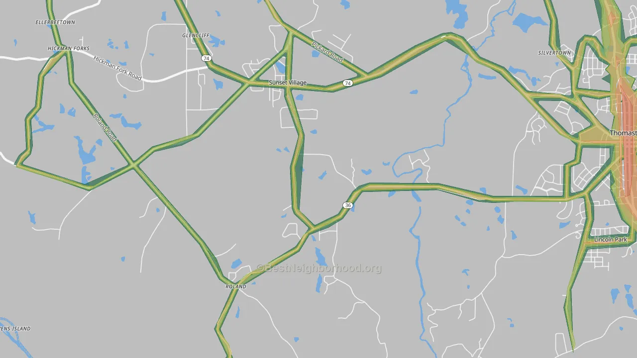 Sunset Village, GA Map of Noise Levels in Sunset Village