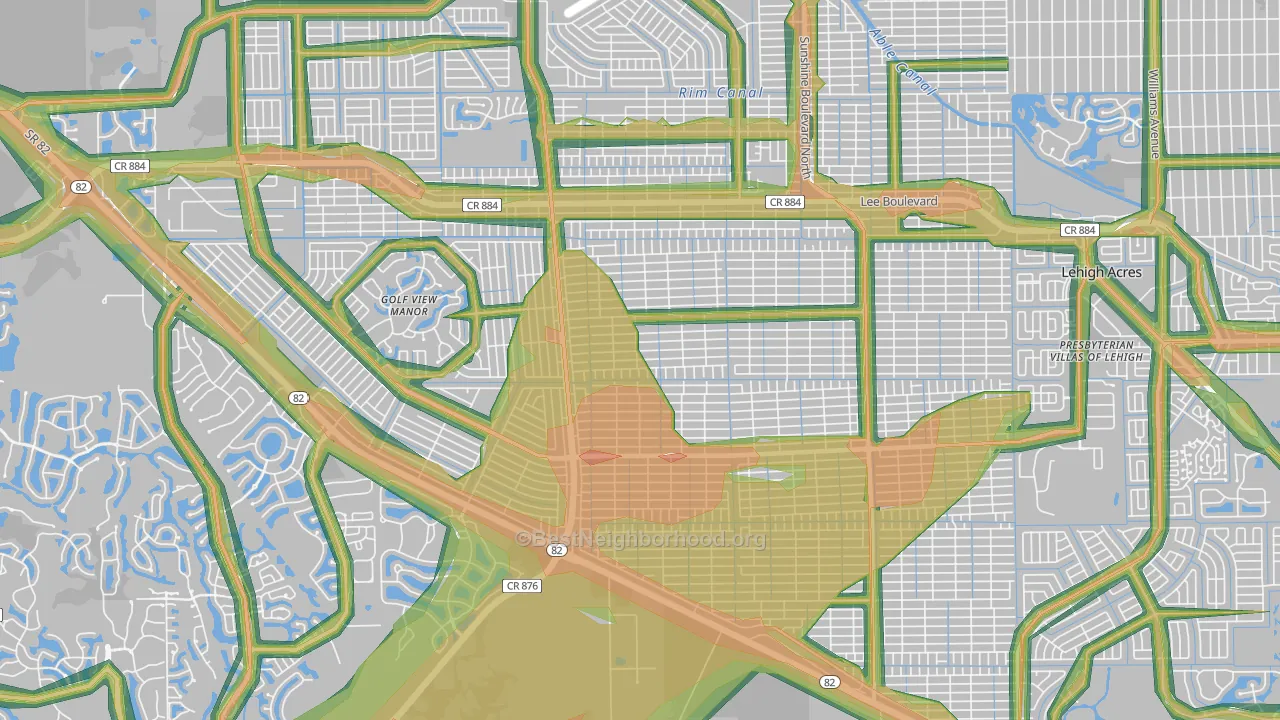 Sunshine, Lehigh Acres, FL Map of Noise Levels in Sunshine
