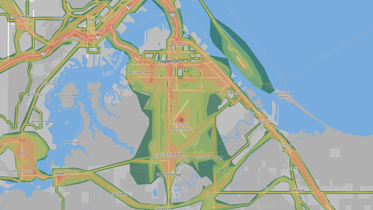 Superior, WI Map of Noise Levels in Superior