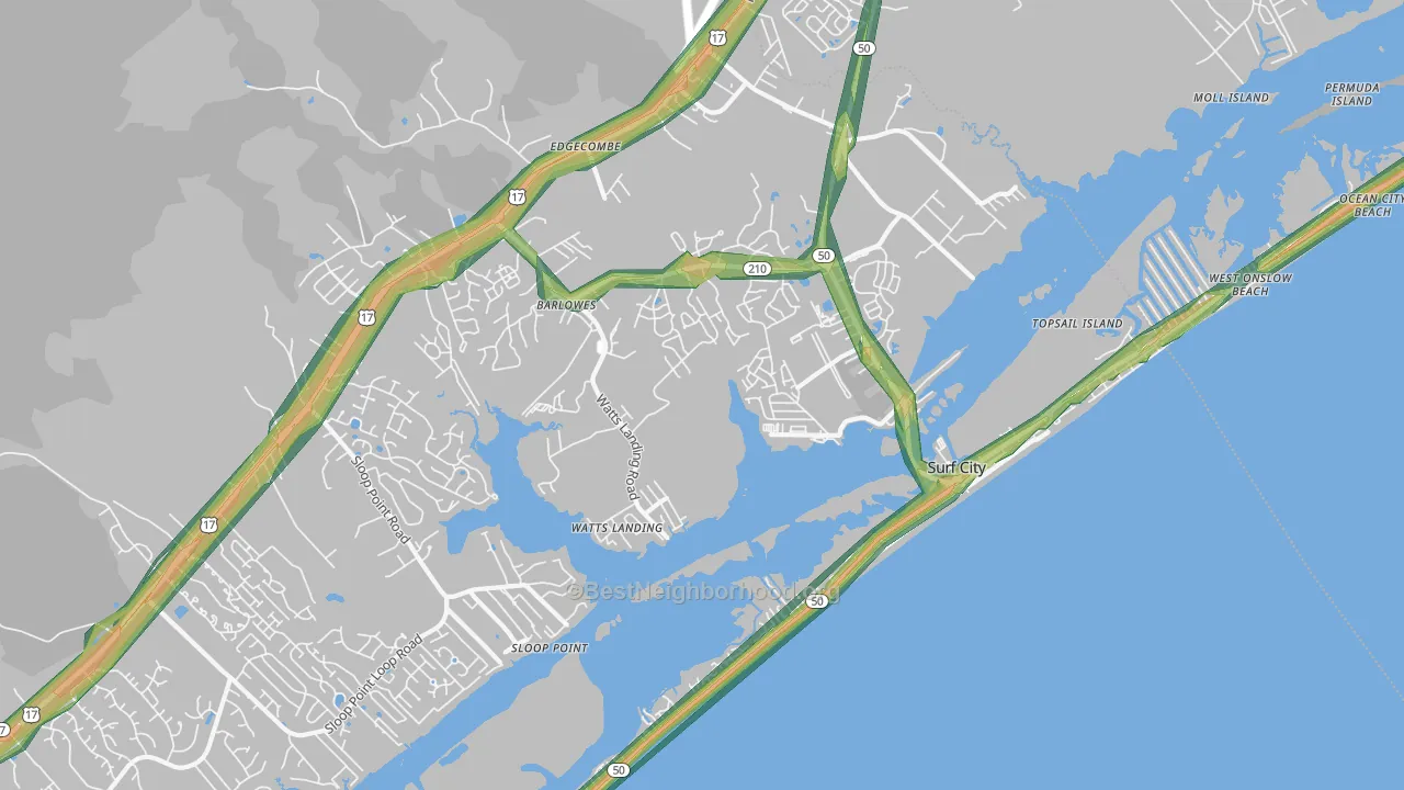 Surf City, NC Map of Noise Levels in Surf City