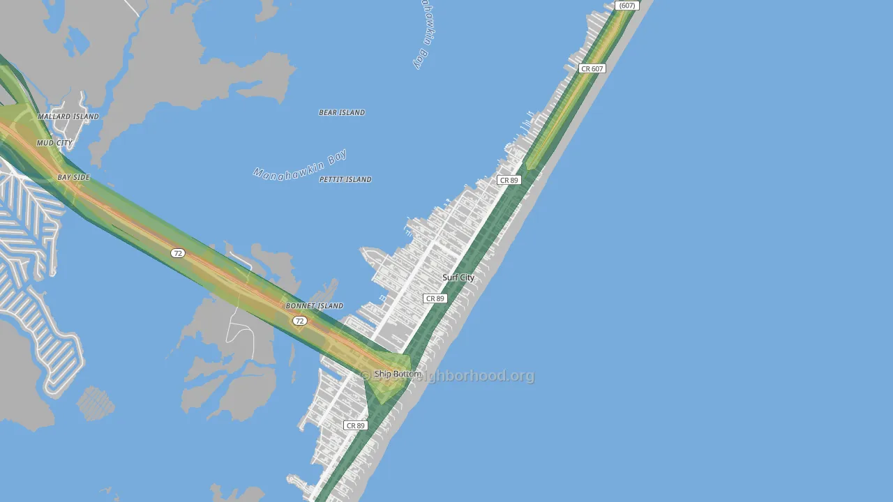 Surf City, NJ Map of Noise Levels in Surf City