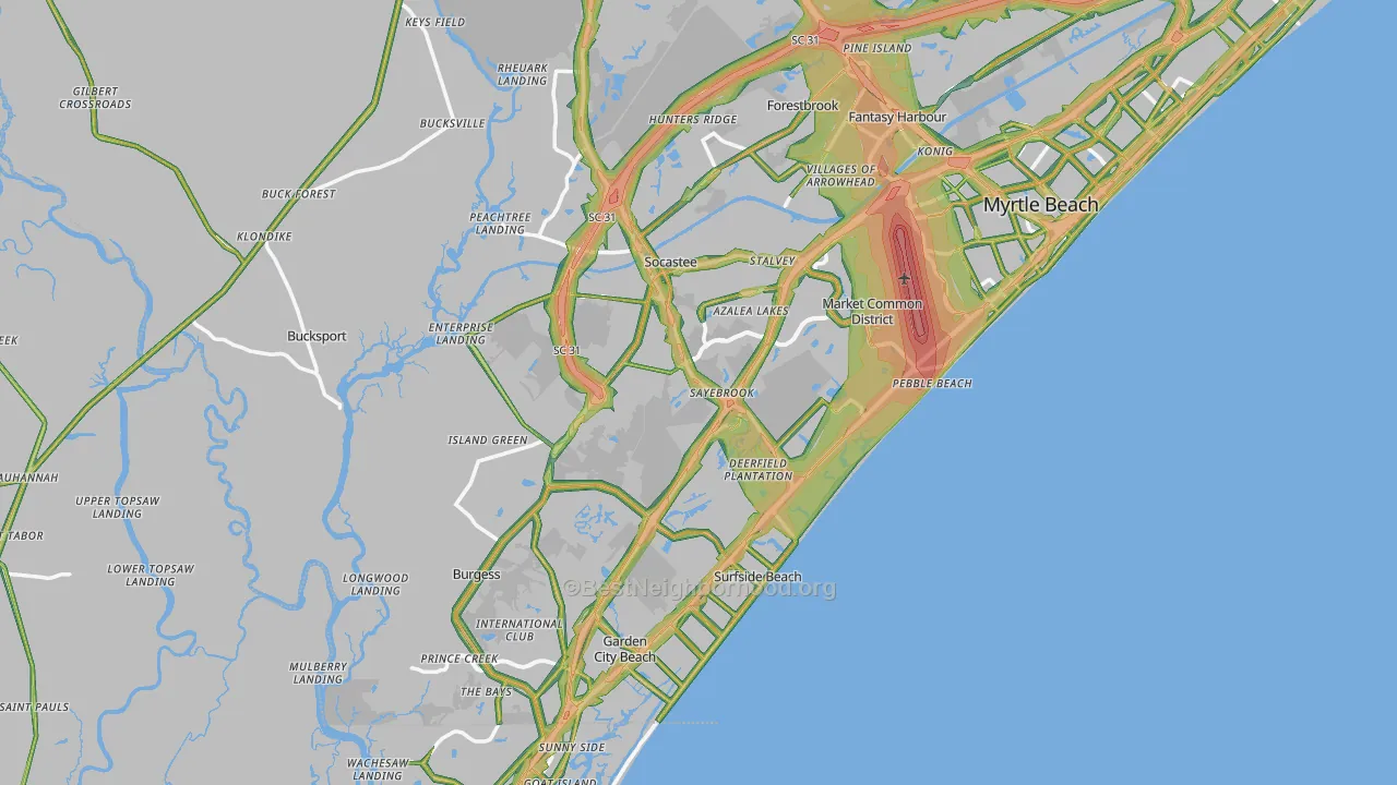 Surfside Beach, SC Map of Noise Levels in Surfside Beach