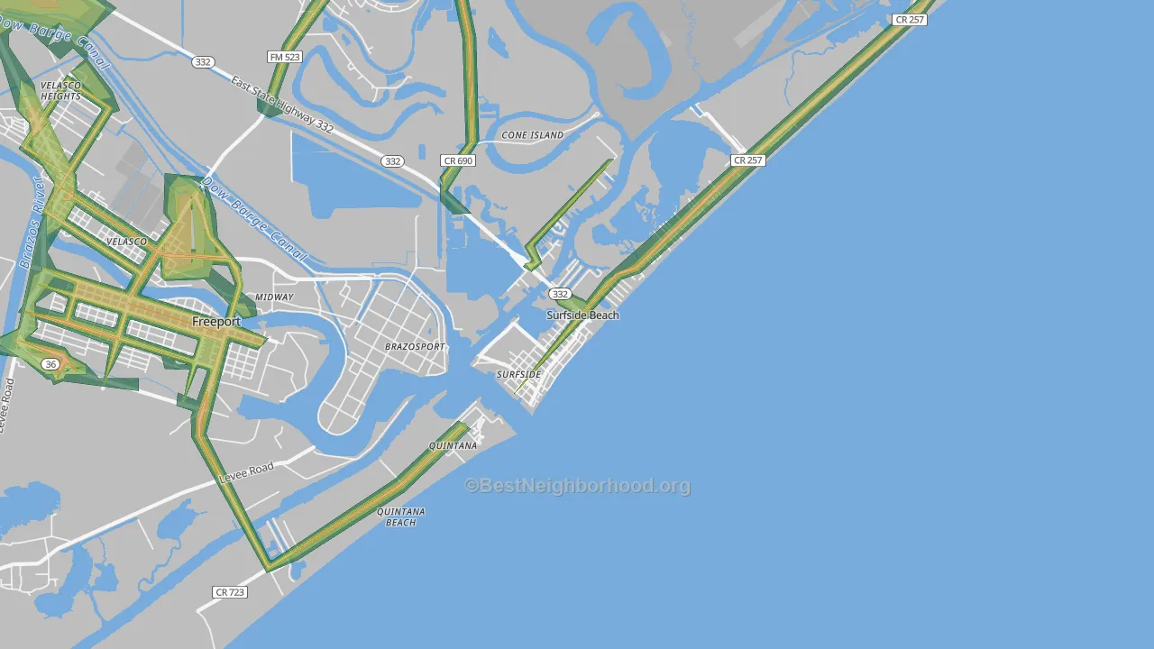 Surfside Beach, TX Map of Noise Levels in Surfside Beach