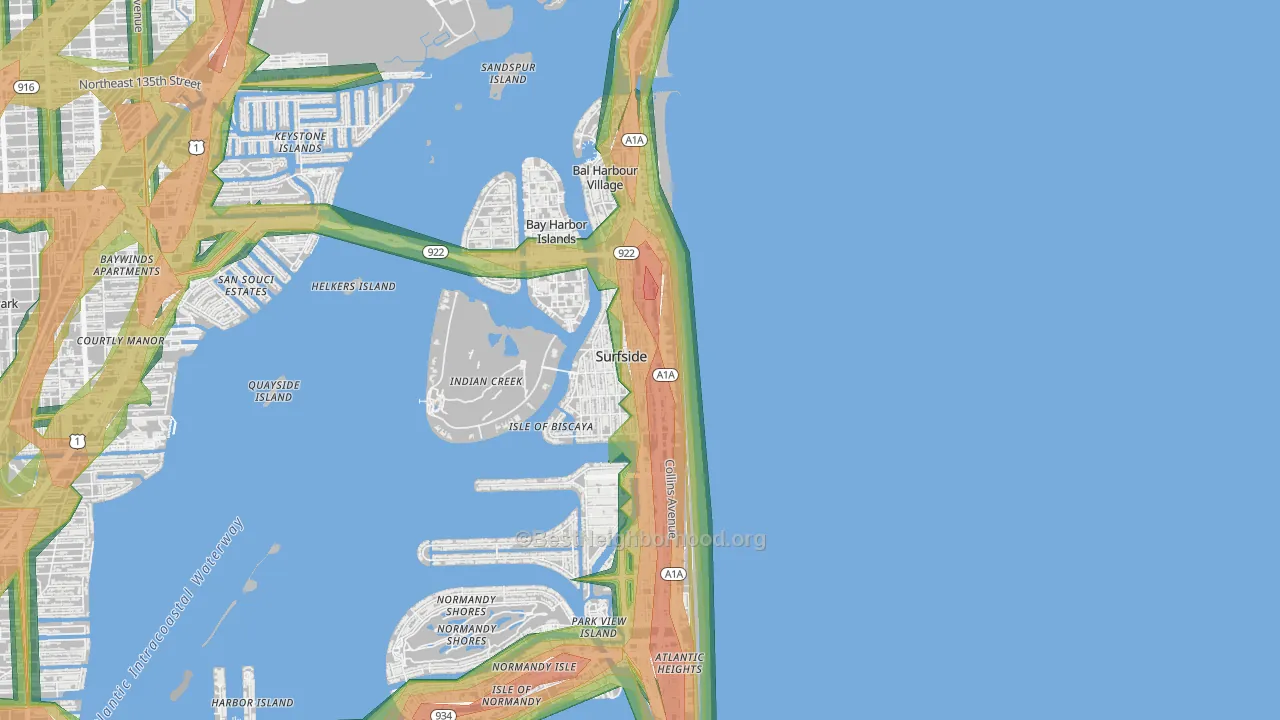 Surfside, FL Map of Noise Levels in Surfside