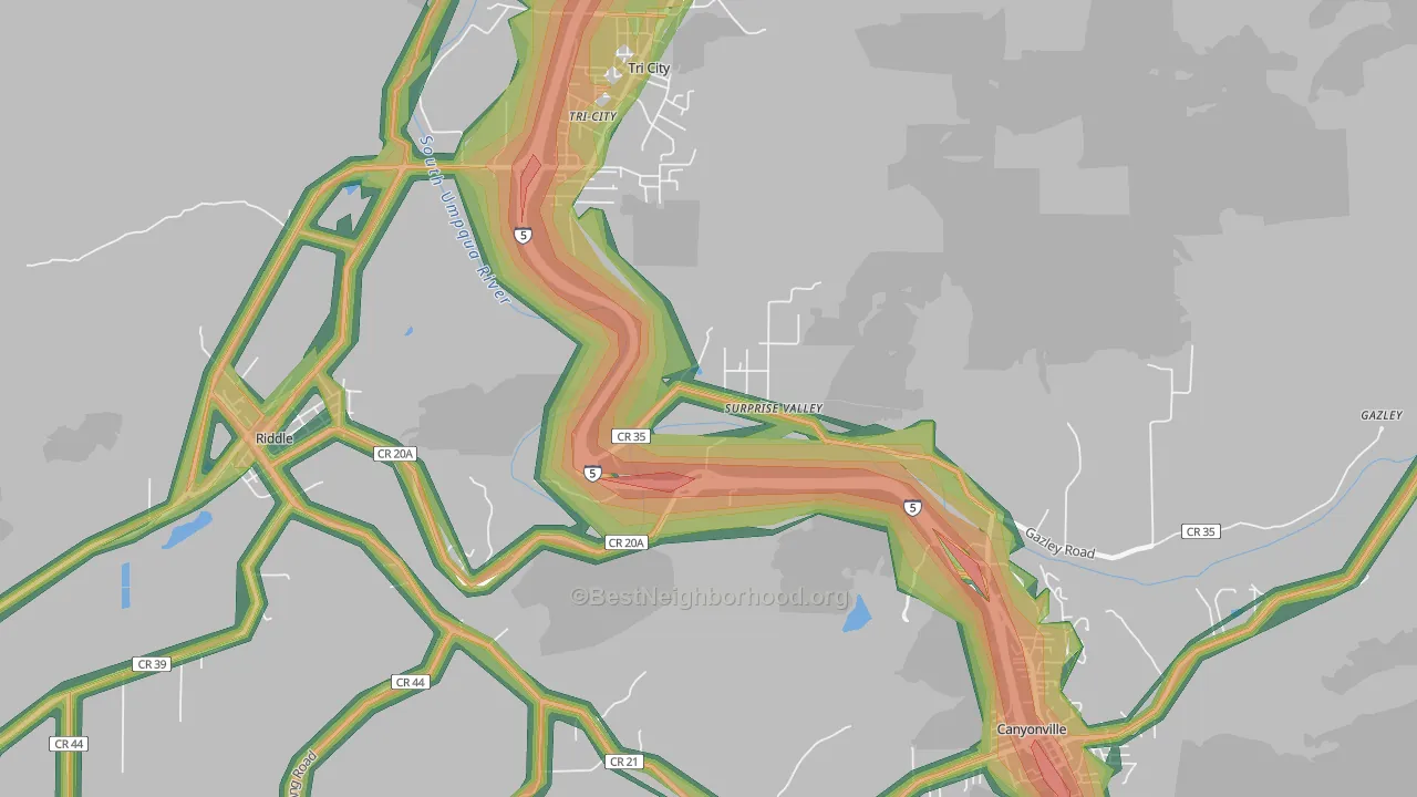 Surprise Valley, OR Map of Noise Levels in Surprise Valley