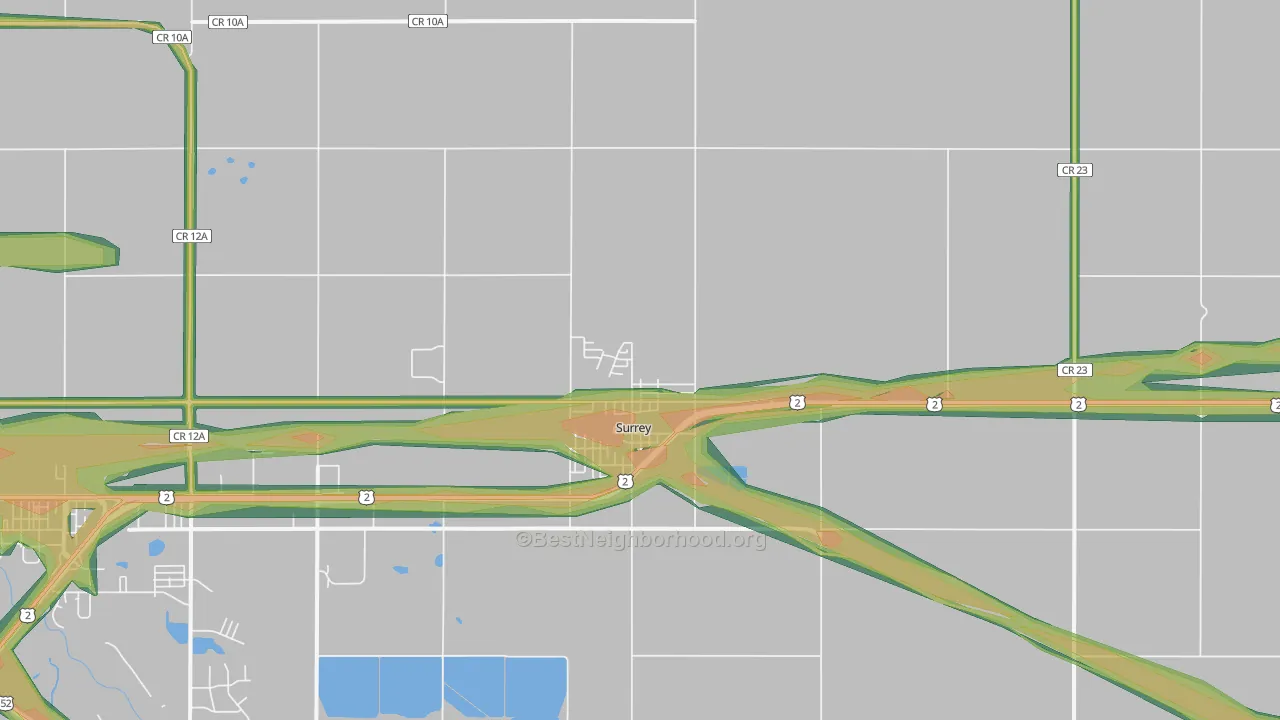 Surrey, ND Map of Noise Levels in Surrey