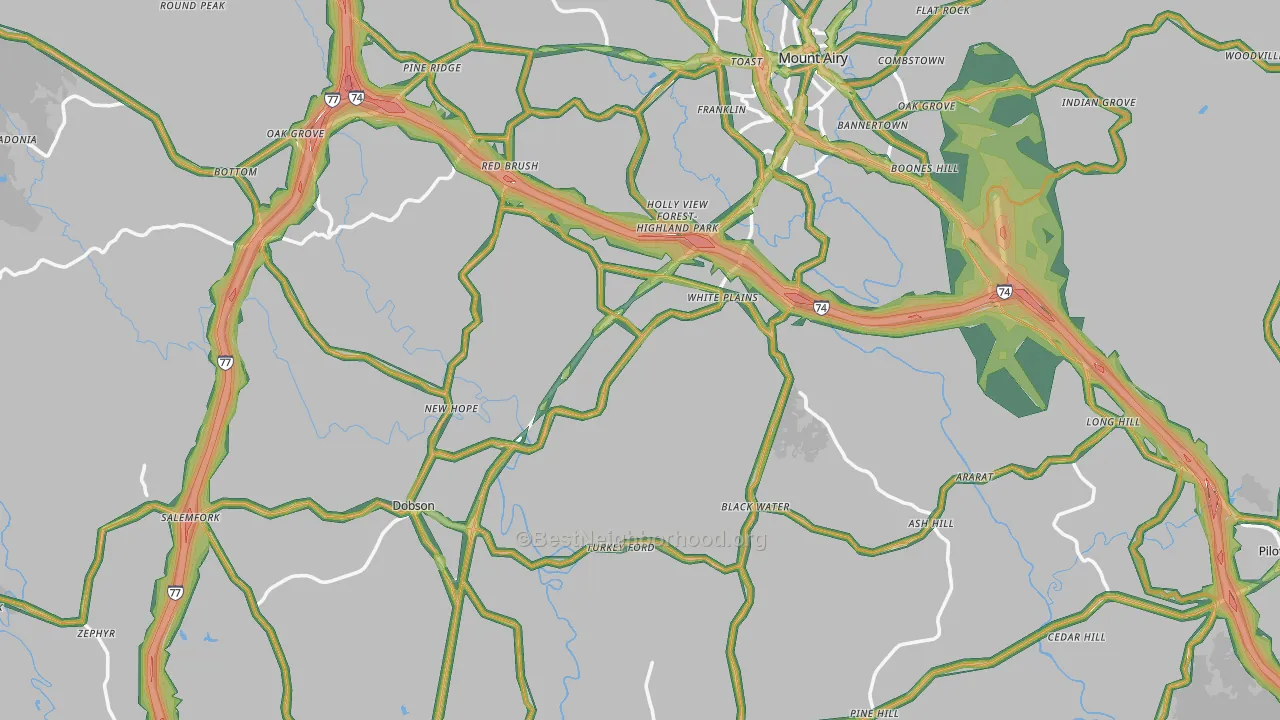 Surry County, NC Map of Noise Levels in Surry County