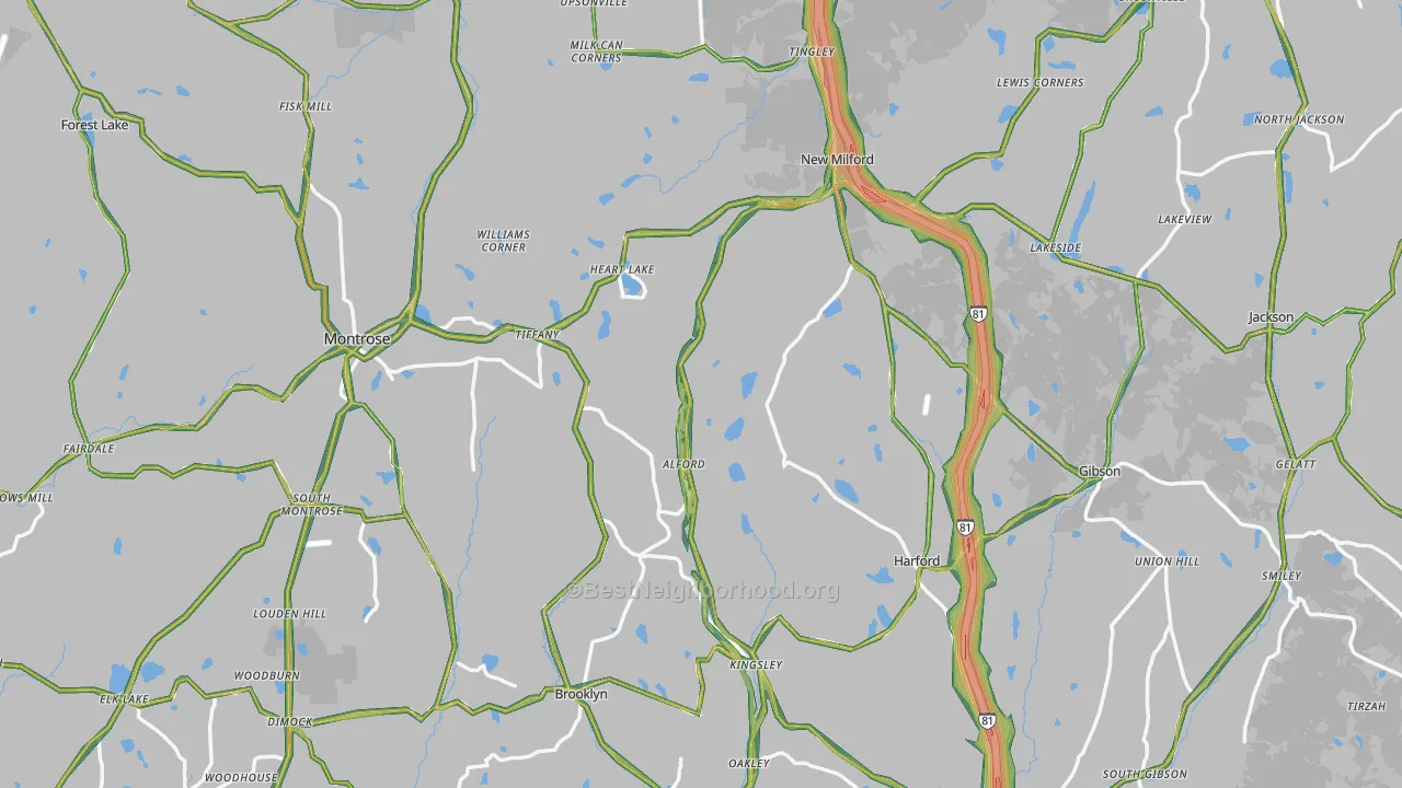 Susquehanna County, PA Map of Noise Levels in Susquehanna County