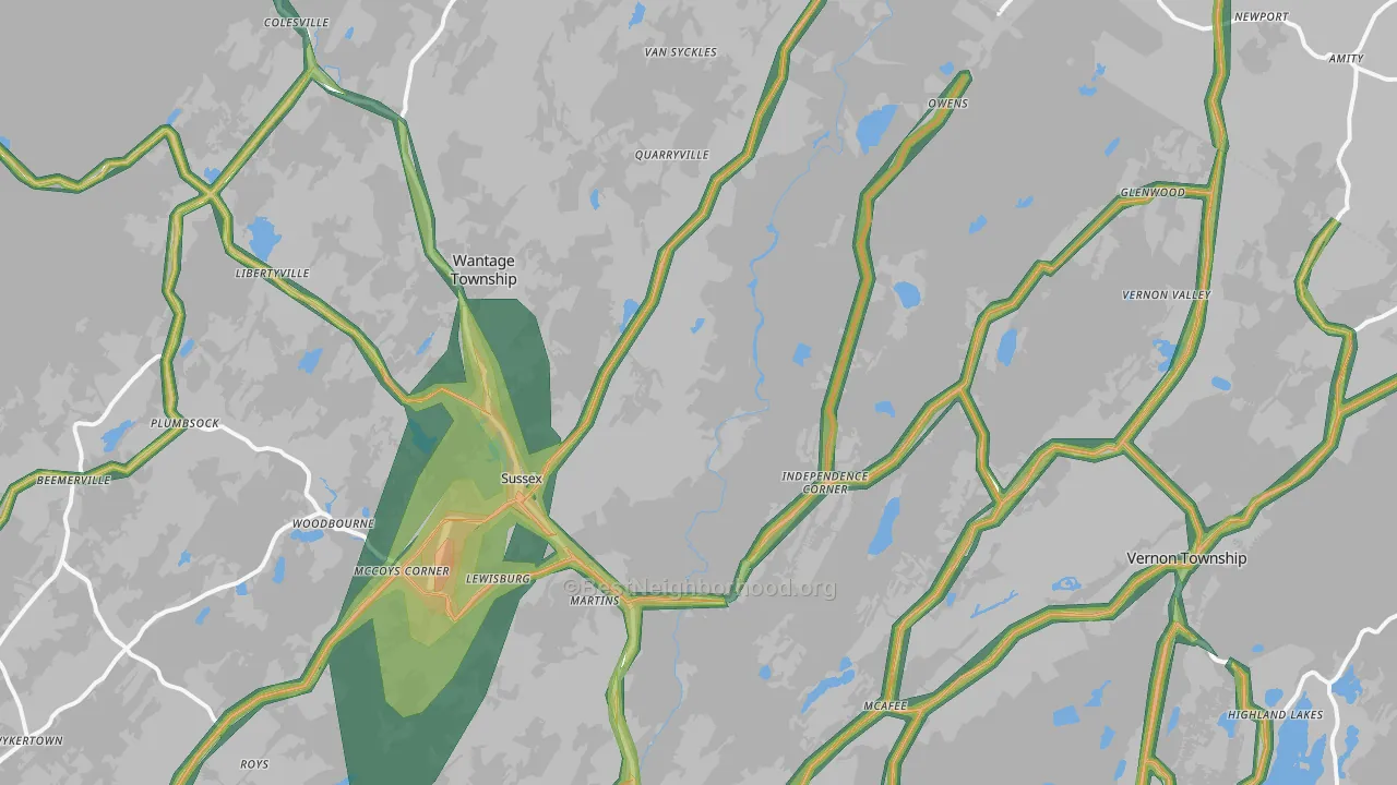 Sussex, NJ Map of Noise Levels in Sussex