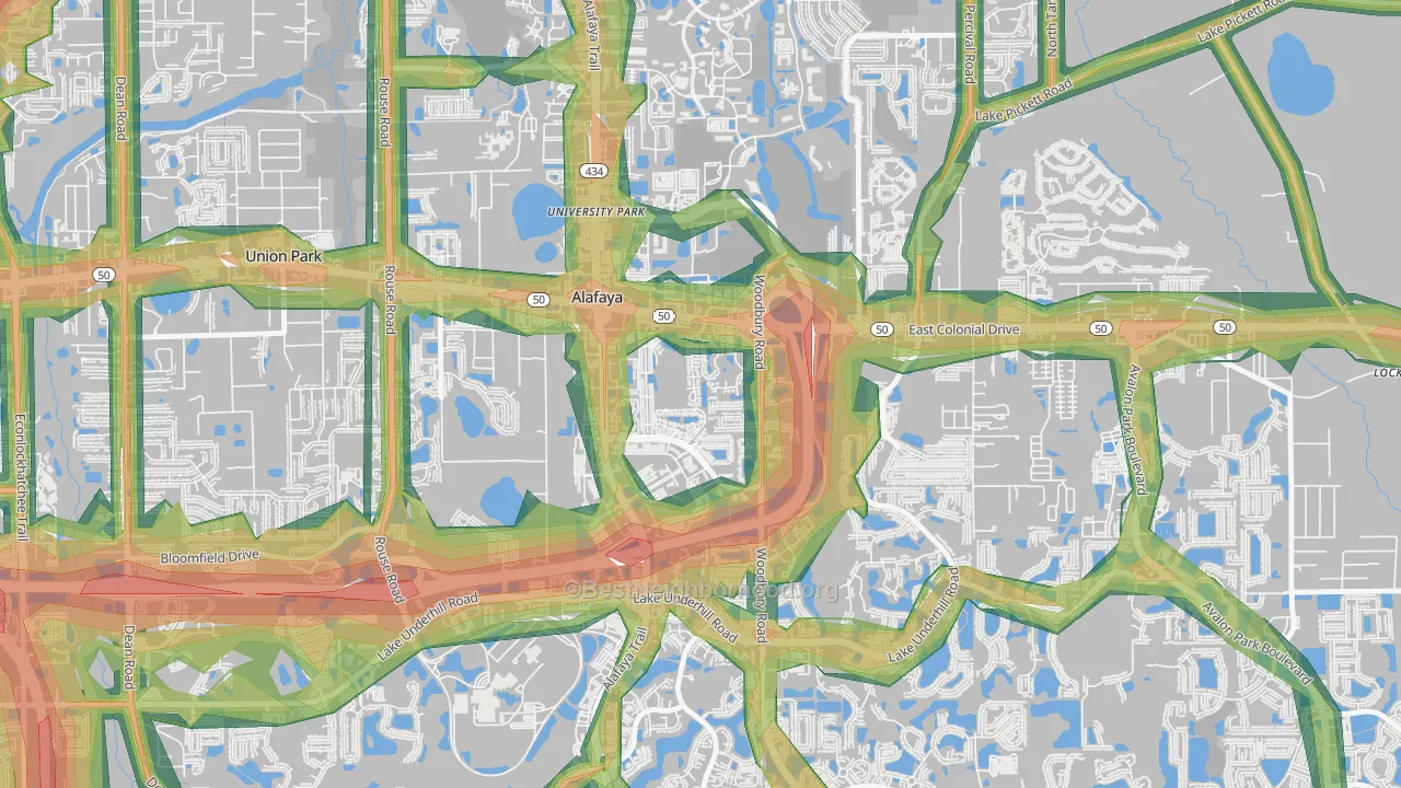 Sussex Place, Alafaya, FL Map of Noise Levels in Sussex Place