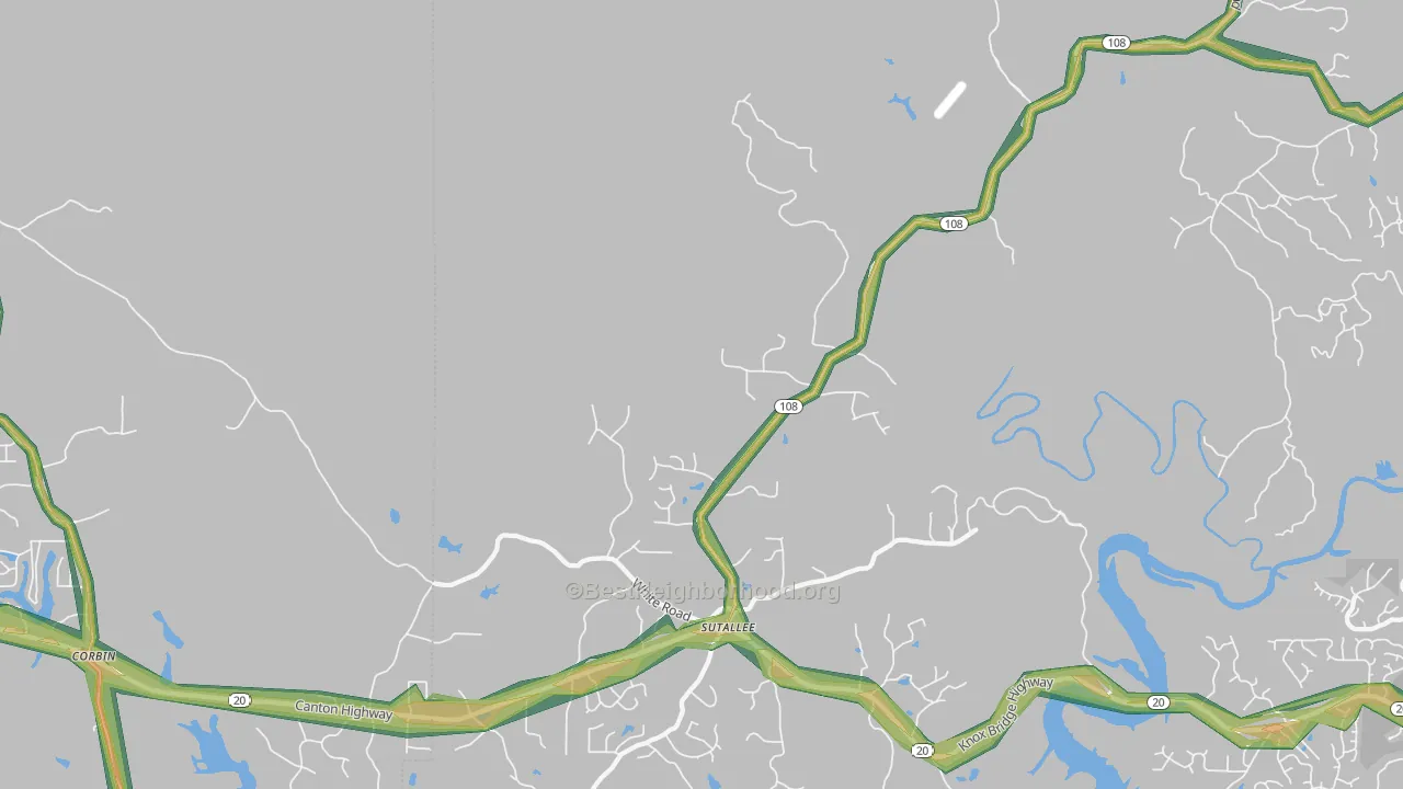 Sutallee, GA Map of Noise Levels in Sutallee
