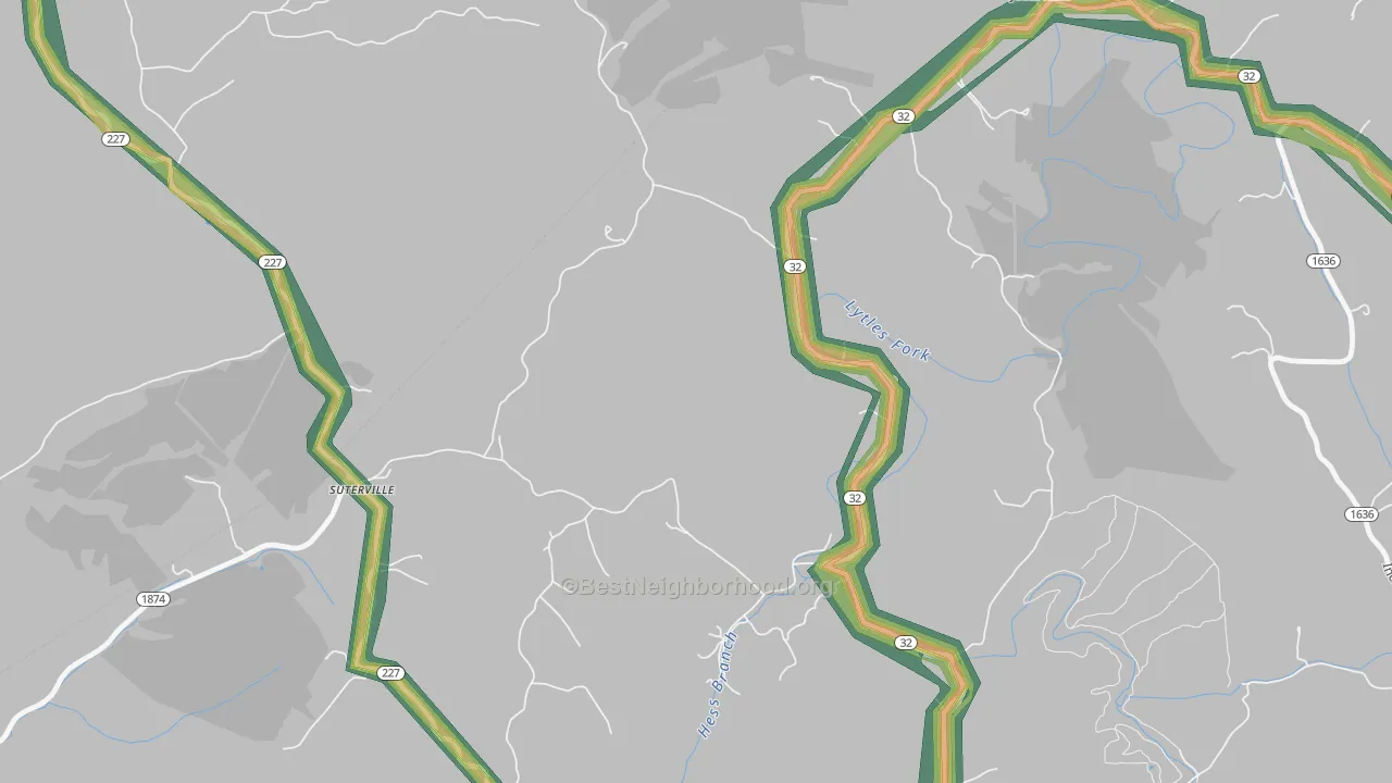 Suterville, KY Map of Noise Levels in Suterville