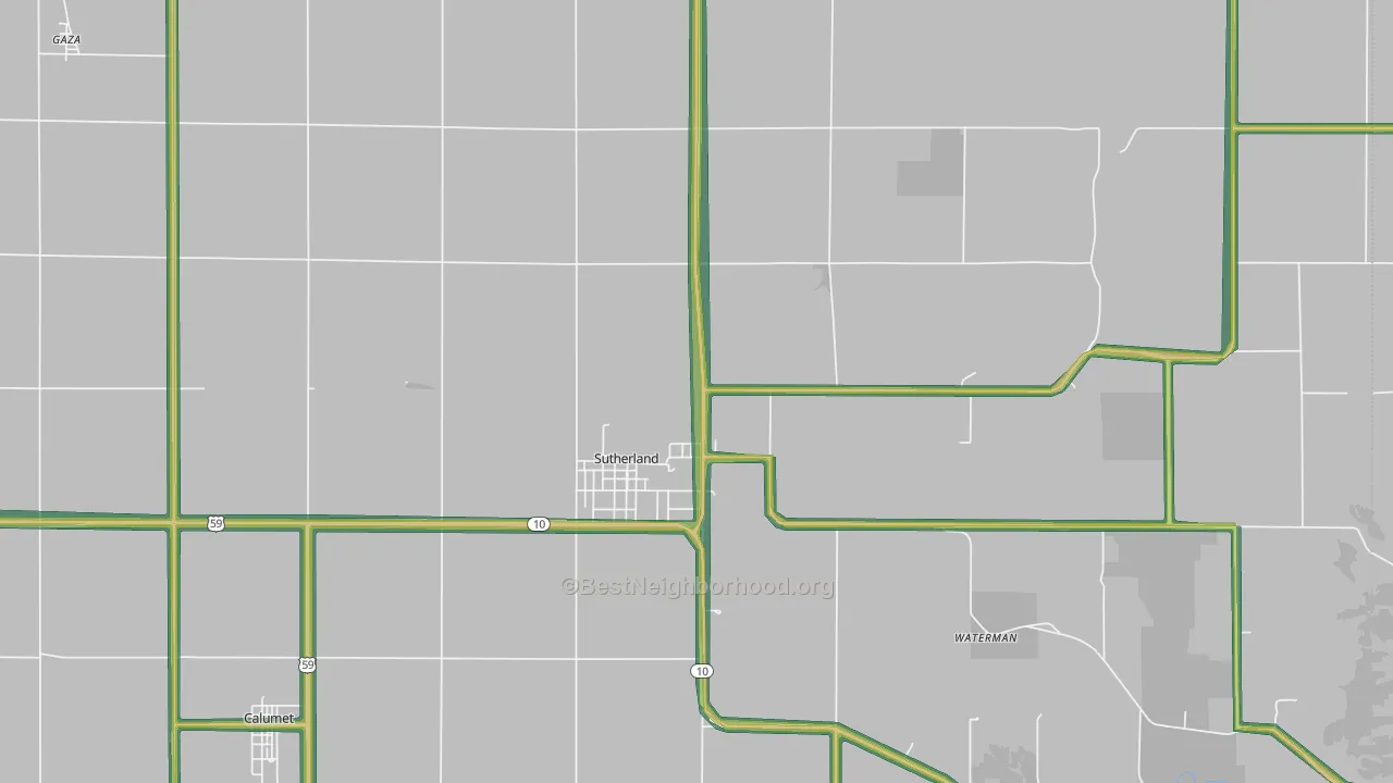 Sutherland, IA Map of Noise Levels in Sutherland