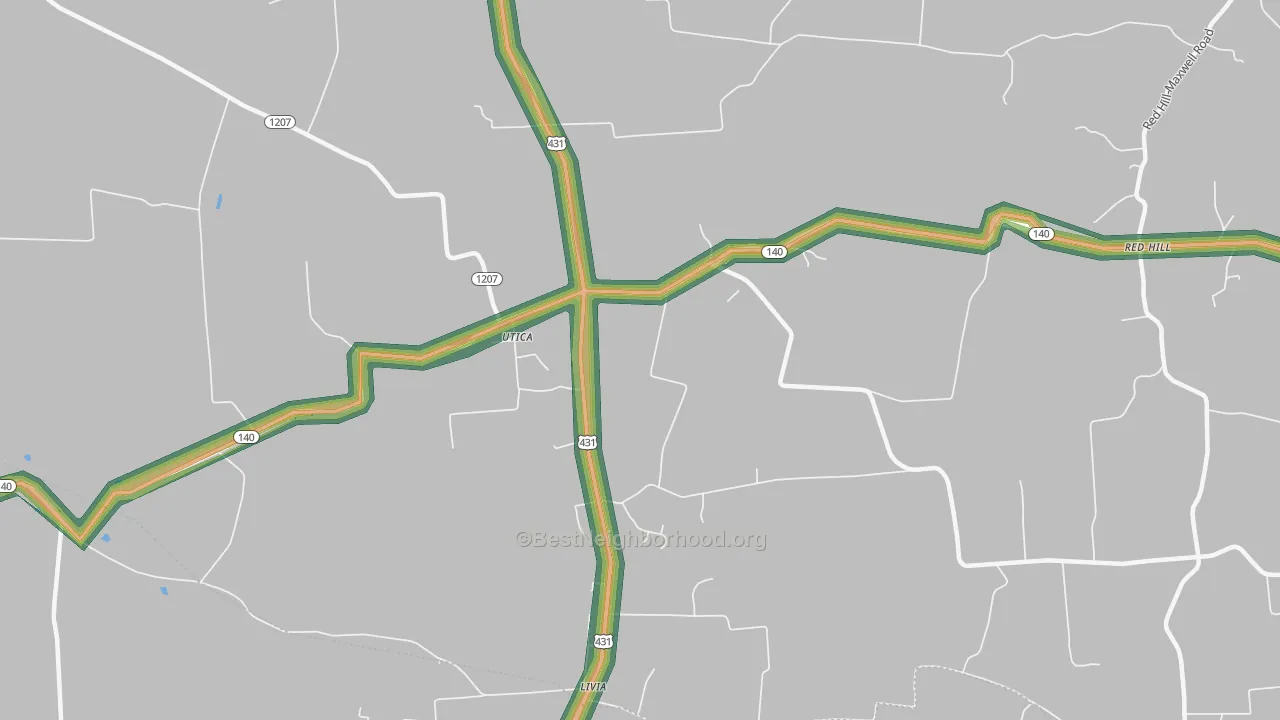 Sutherland, KY Map of Noise Levels in Sutherland