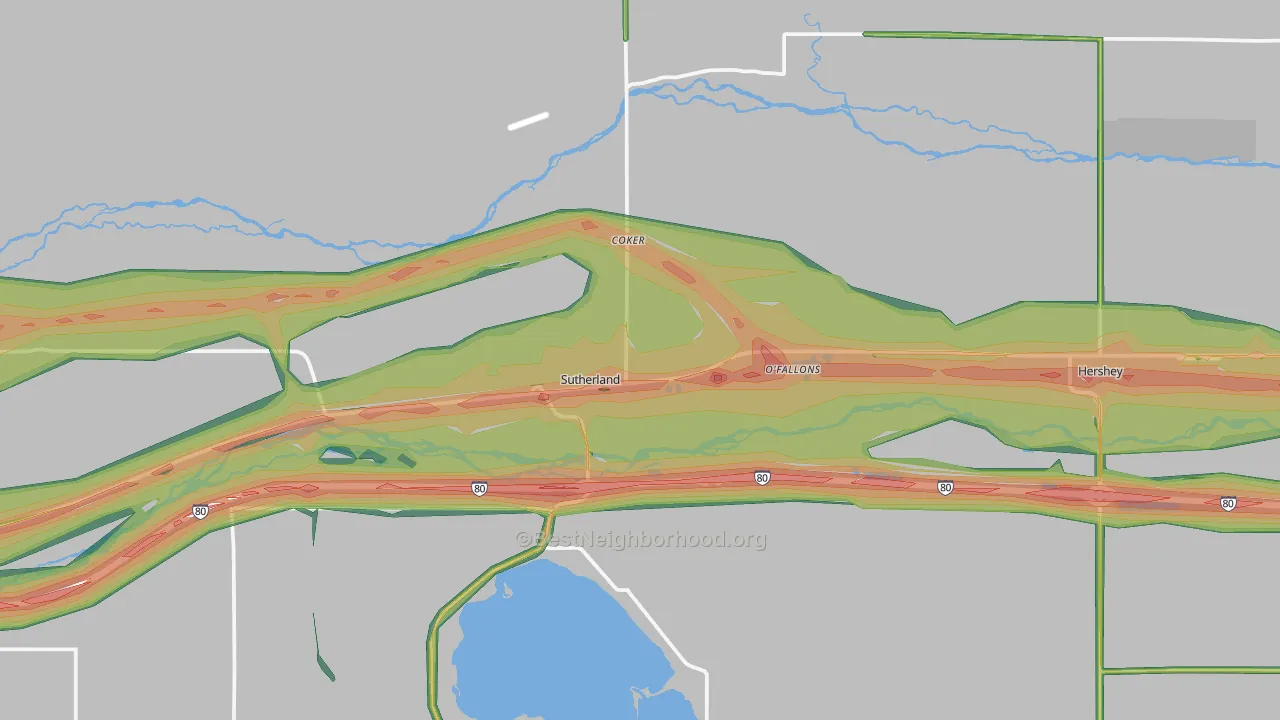 Sutherland, NE Map of Noise Levels in Sutherland