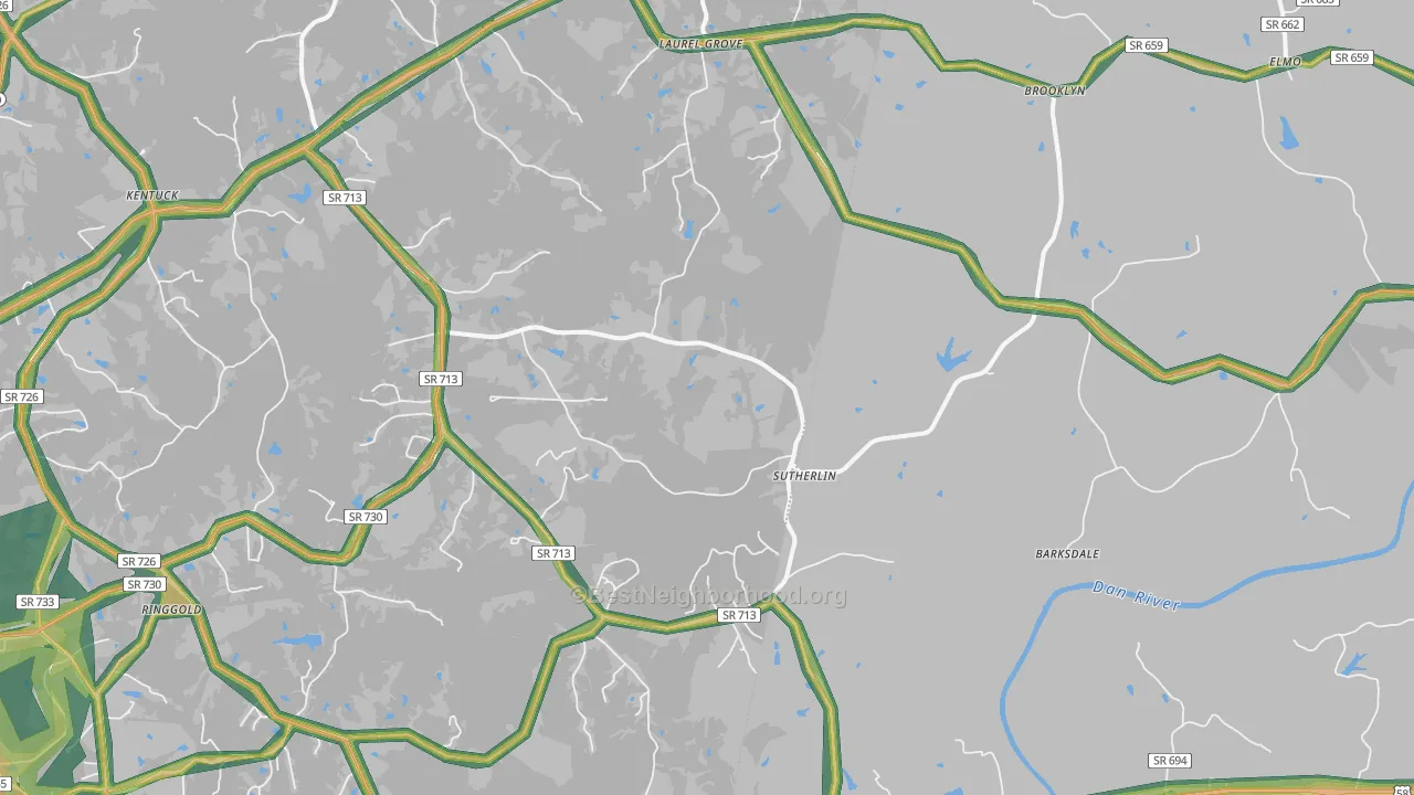 Sutherlin, VA Map of Noise Levels in Sutherlin