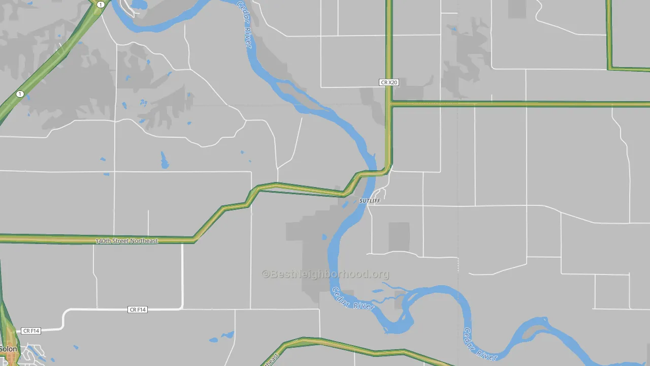Sutliff, IA Map of Noise Levels in Sutliff