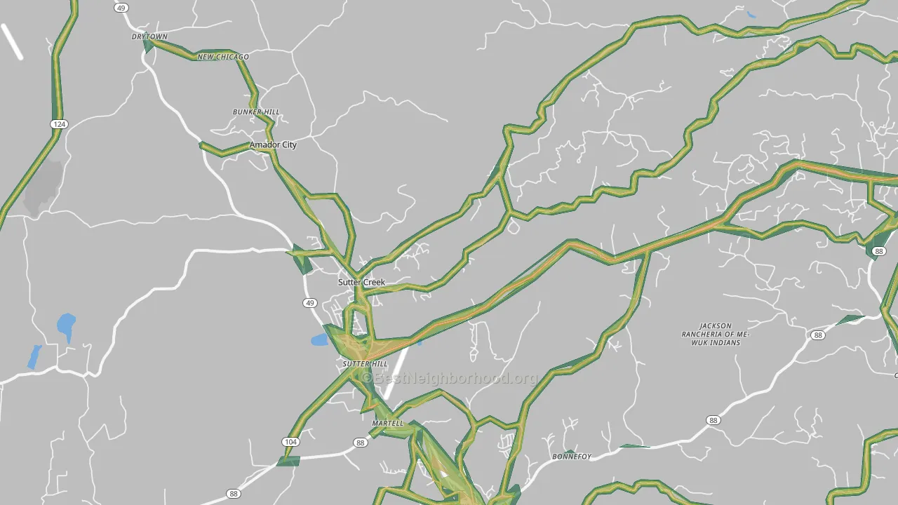 Sutter Creek, CA Map of Noise Levels in Sutter Creek