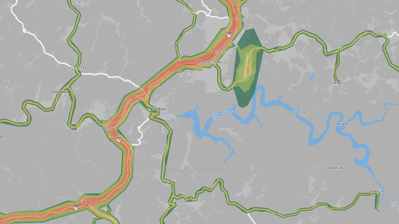 Sutton, WV Map of Noise Levels in Sutton