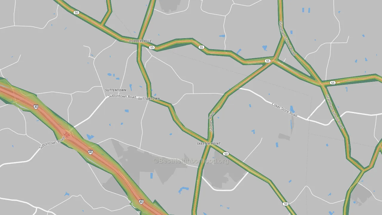 Suttontown, NC Map of Noise Levels in Suttontown