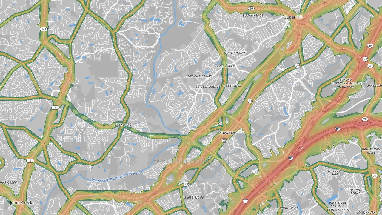 Suwanee, GA Map of Noise Levels in Suwanee