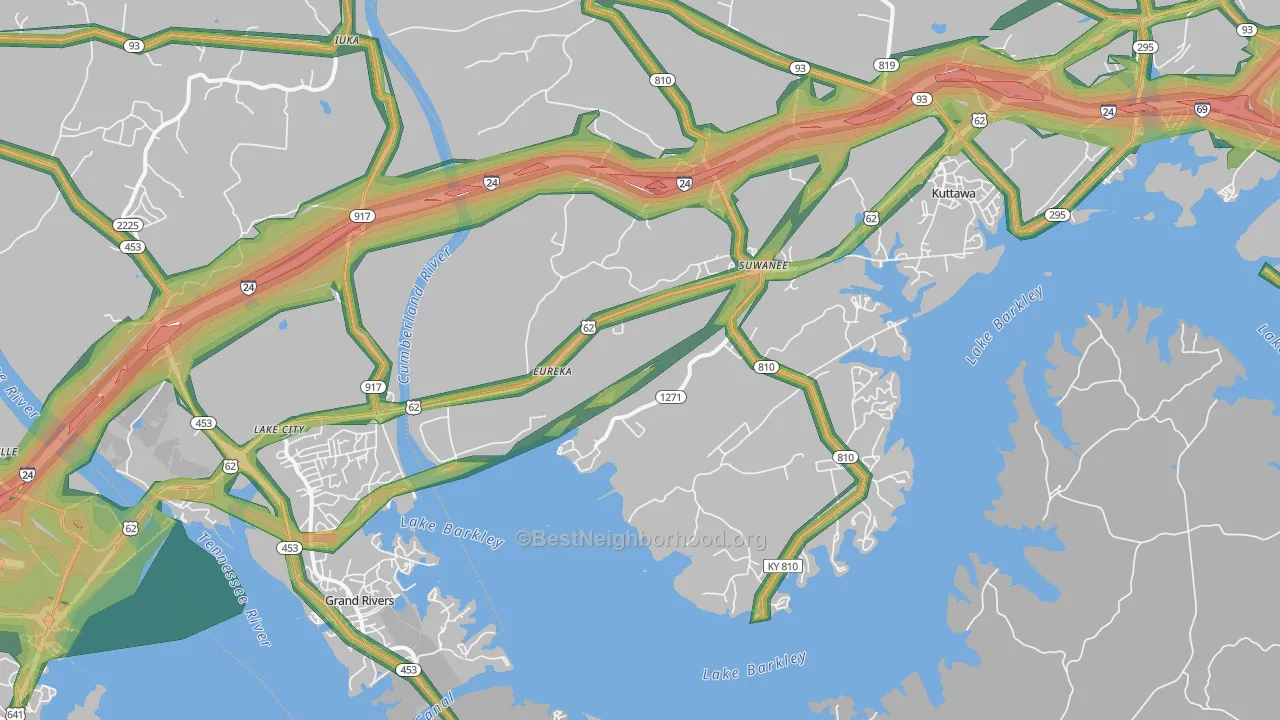 Suwanee, KY Map of Noise Levels in Suwanee