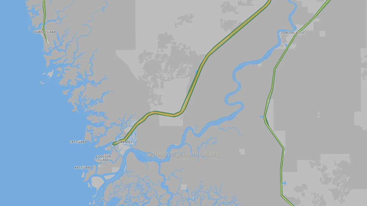 Suwannee, FL Map of Noise Levels in Suwannee