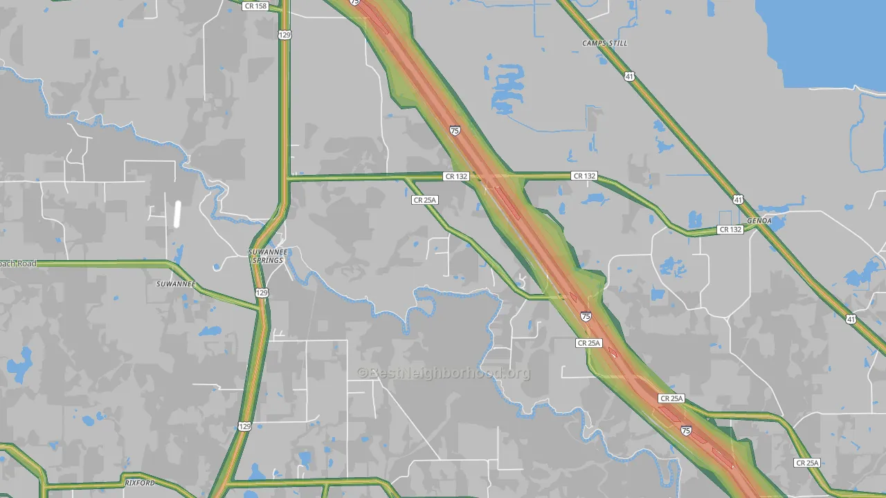 Suwannee Springs, FL Map of Noise Levels in Suwannee Springs