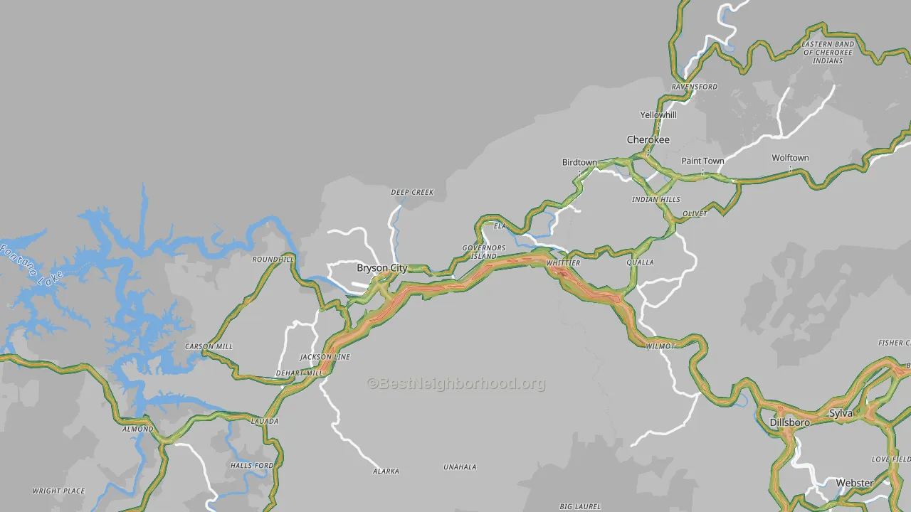Swain County, NC Map of Noise Levels in Swain County