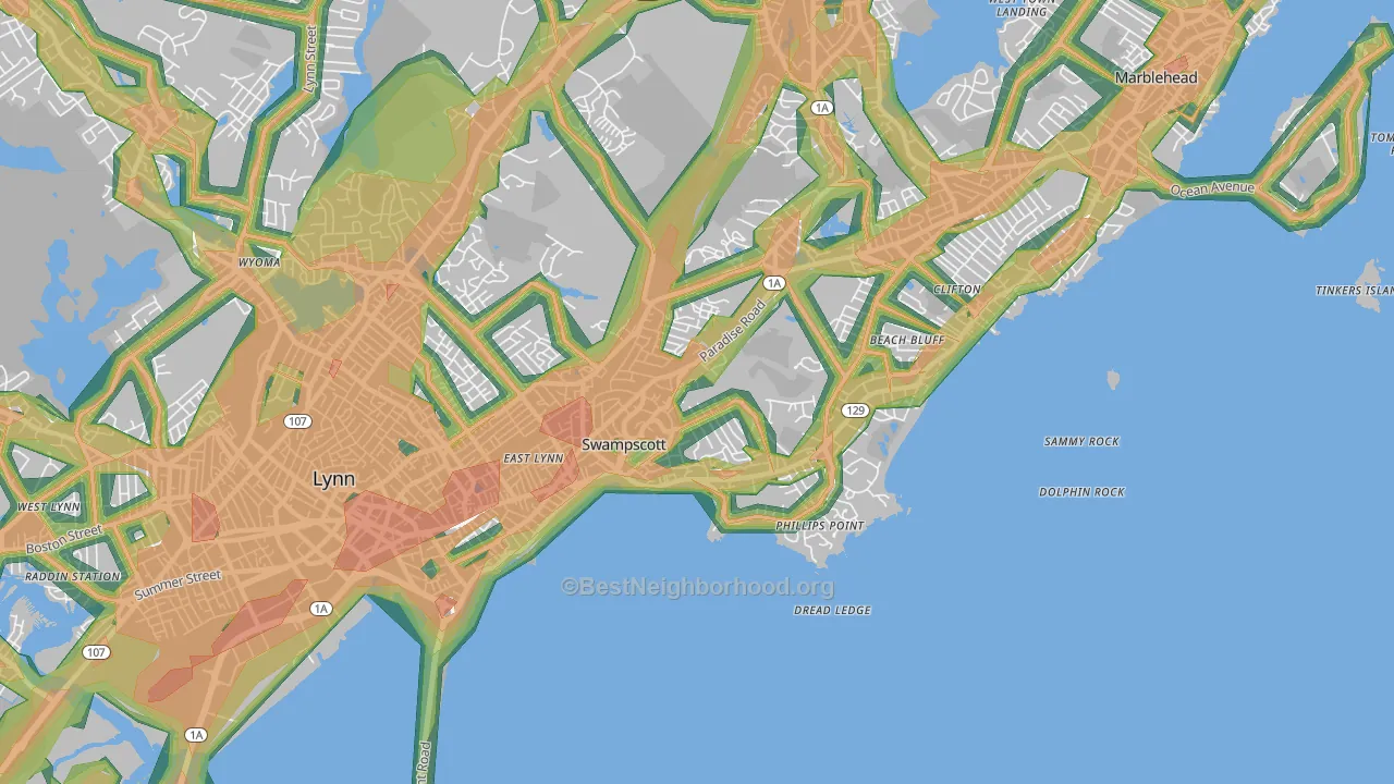 Swampscott, MA Map of Noise Levels in Swampscott