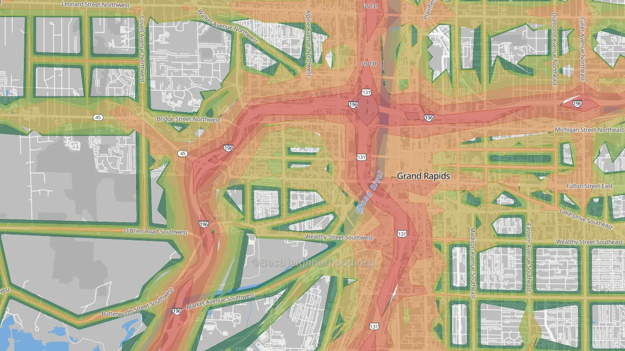 Swan, Grand Rapids, MI Map of Noise Levels in Swan