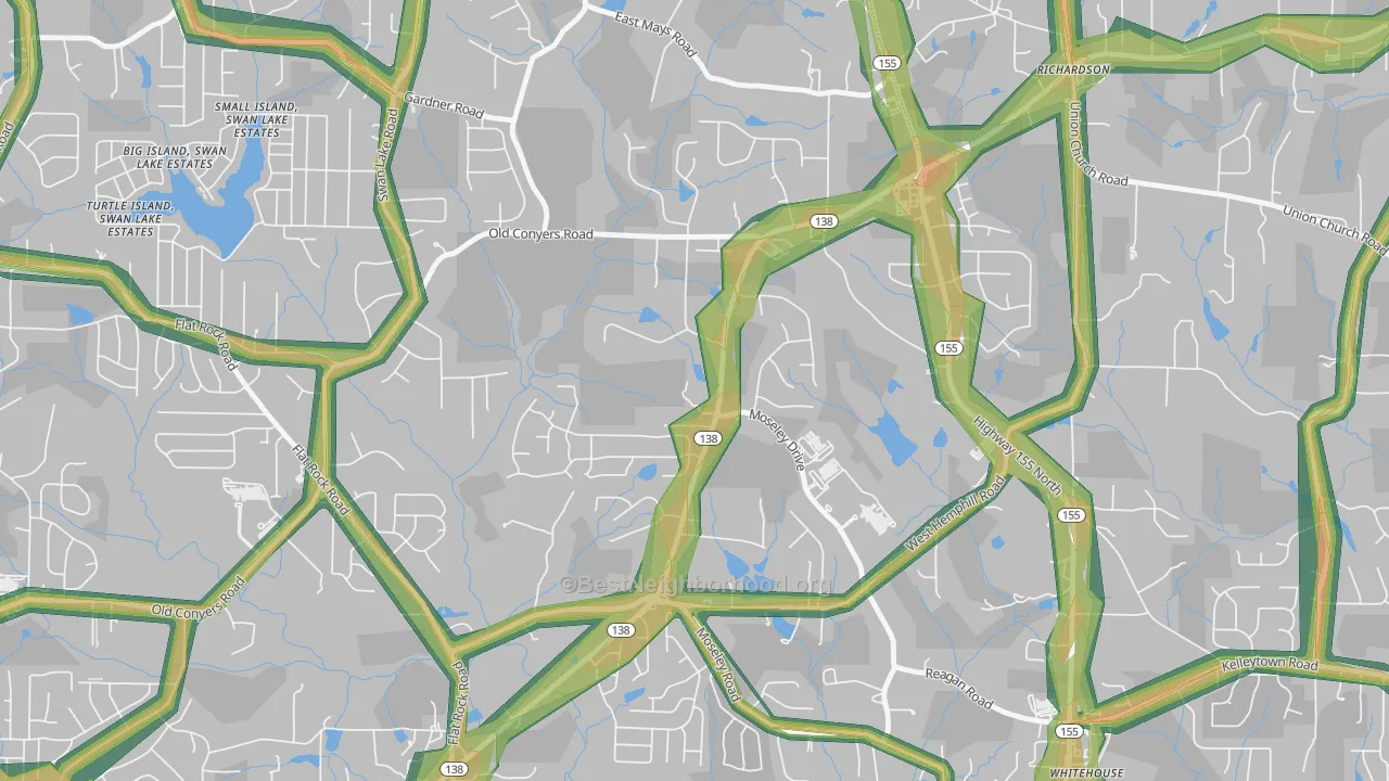 Swan Lake, GA Map of Noise Levels in Swan Lake