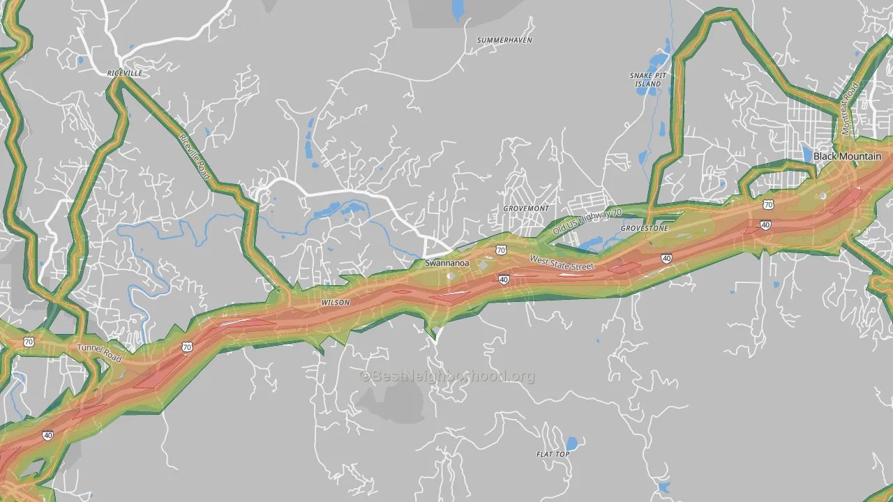 Swannanoa, NC Map of Noise Levels in Swannanoa