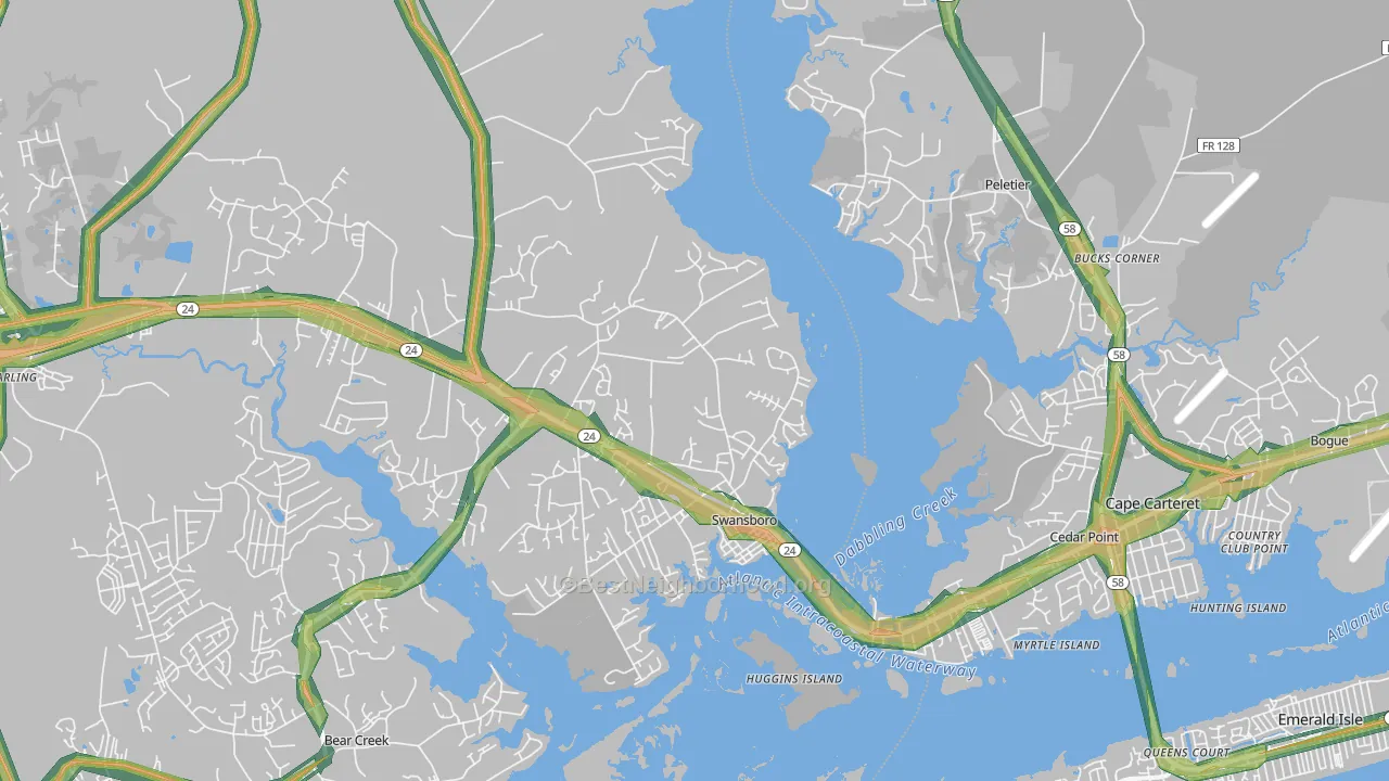 Swansboro, NC Map of Noise Levels in Swansboro