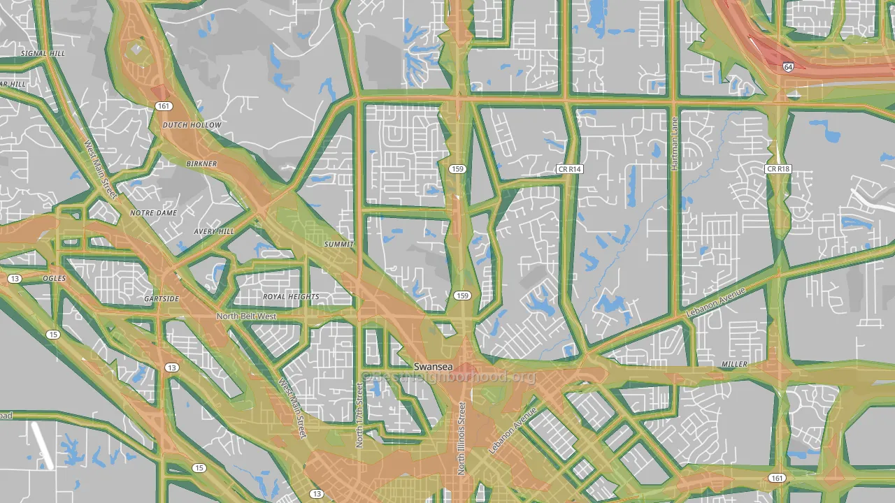 Swansea, IL Map of Noise Levels in Swansea