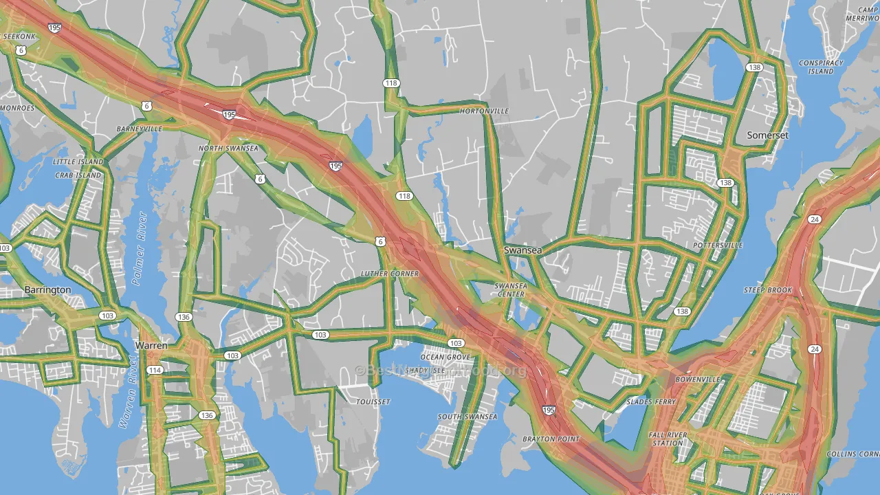 Swansea, MA Map of Noise Levels in Swansea