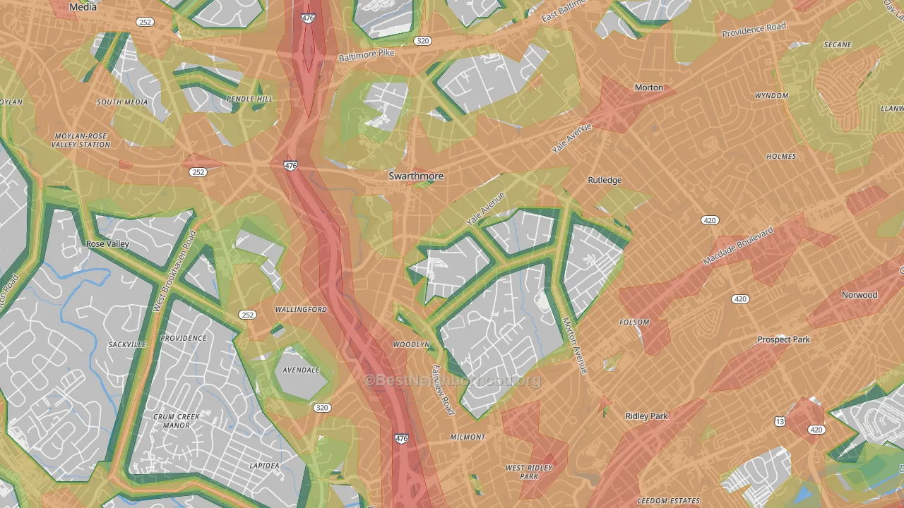 Swarthmore, PA Map of Noise Levels in Swarthmore