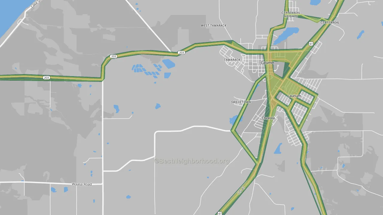 Swedetown, MI Map of Noise Levels in Swedetown