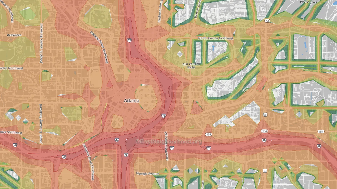Sweet Auburn, Atlanta, GA Map of Noise Levels in Sweet Auburn