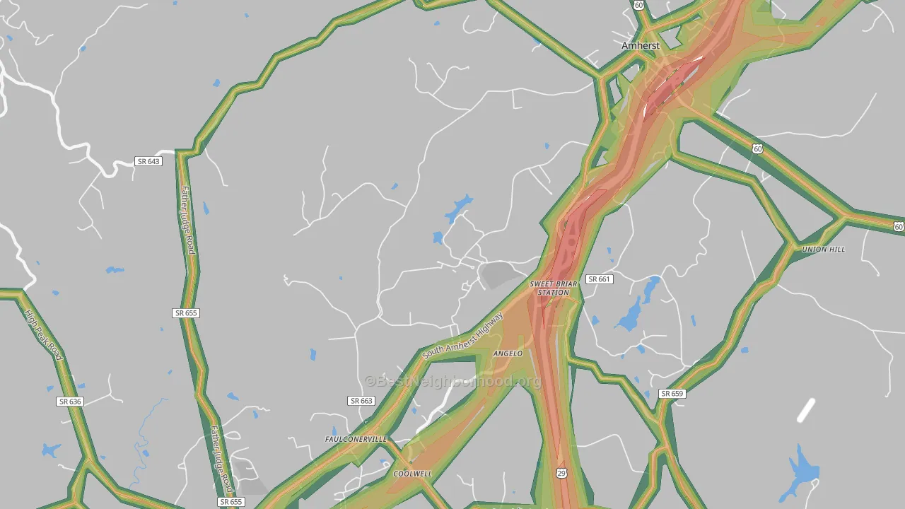 Sweet Briar, VA Map of Noise Levels in Sweet Briar