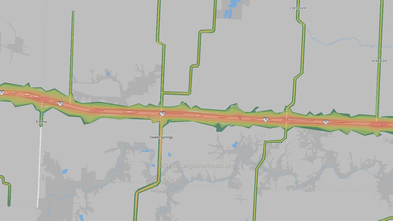 Sweet Springs, MO Map of Noise Levels in Sweet Springs
