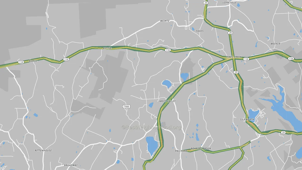 Sweet Valley, PA Map of Noise Levels in Sweet Valley