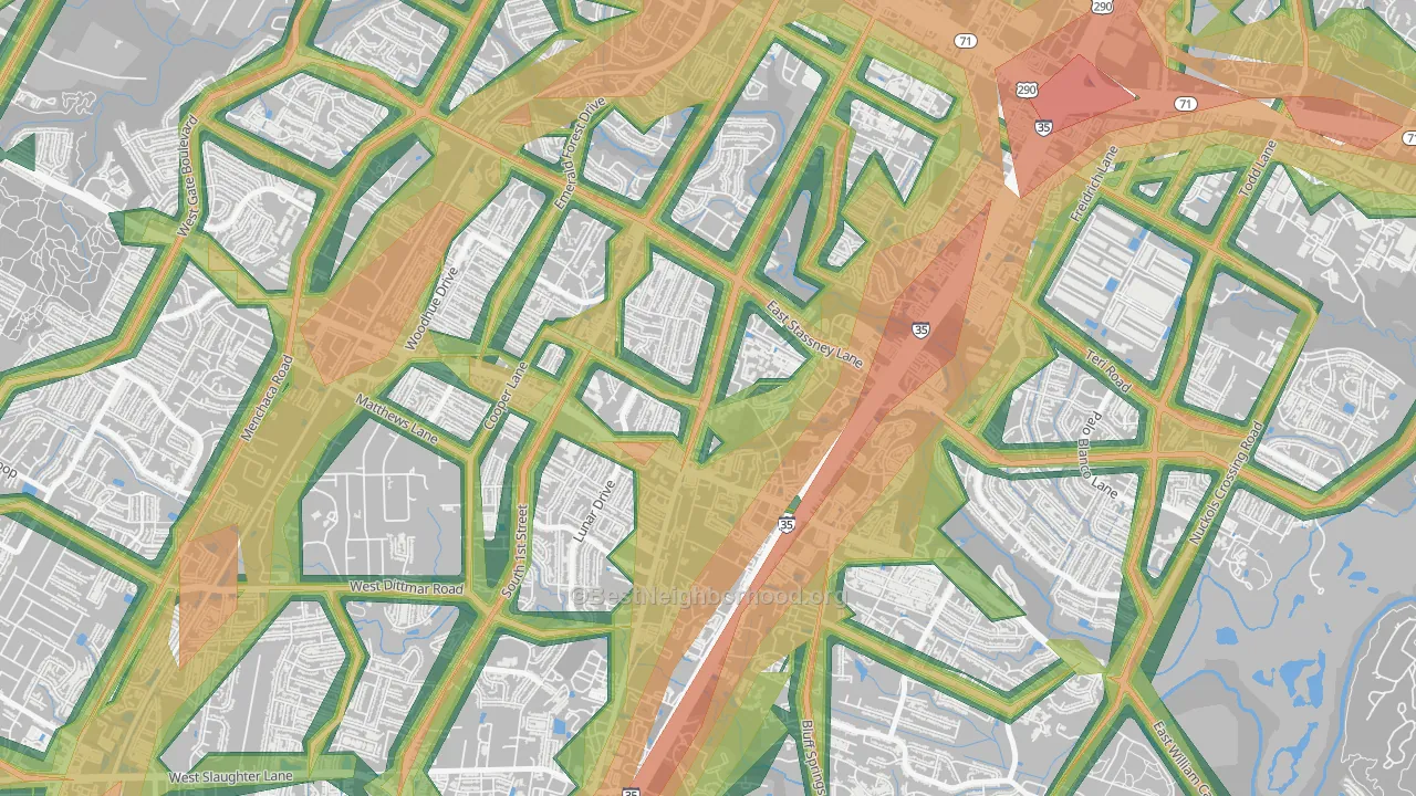 Sweetbriar, Austin, TX Map of Noise Levels in Sweetbriar