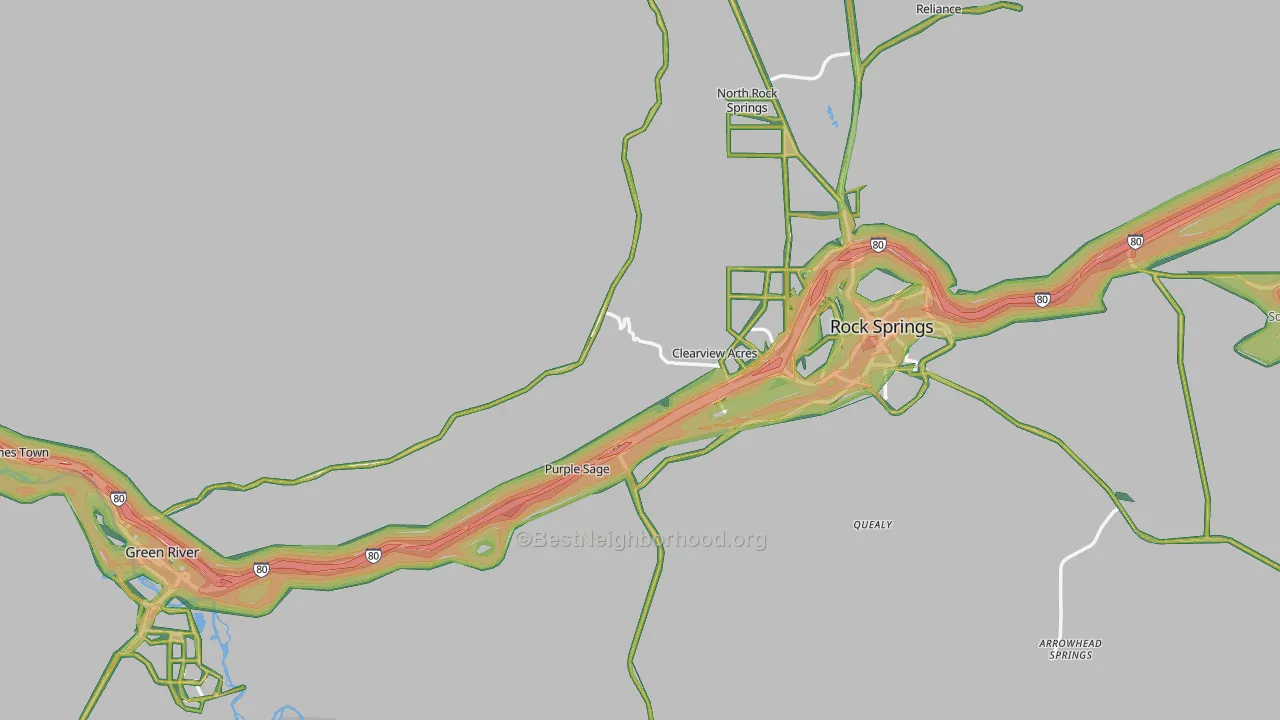 Sweetwater County, WY Map of Noise Levels in Sweetwater County