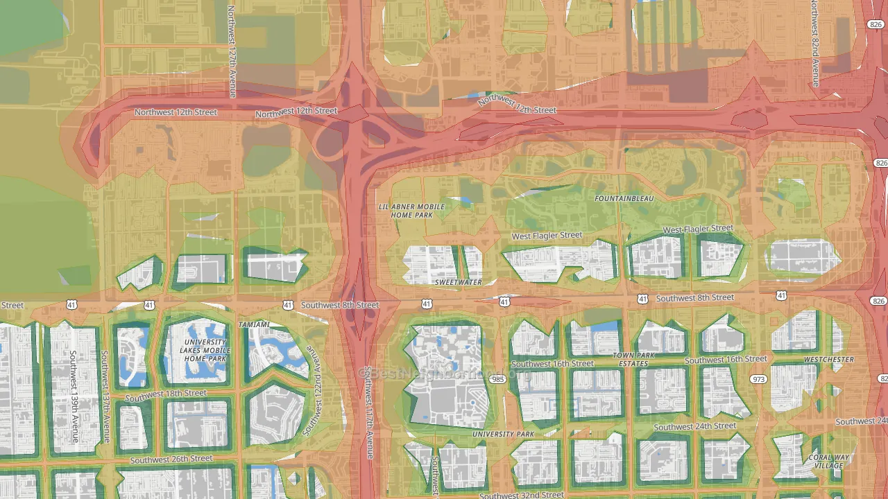 Sweetwater, FL Map of Noise Levels in Sweetwater