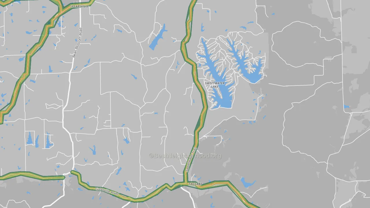 Sweetwater Lake, IN Map of Noise Levels in Sweetwater Lake