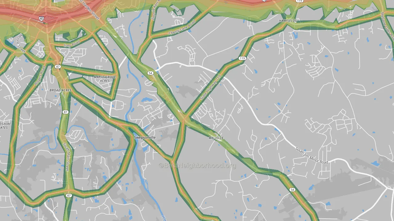 Swepsonville, NC Map of Noise Levels in Swepsonville