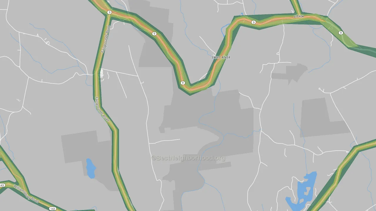 Swift River, MA Map of Noise Levels in Swift River