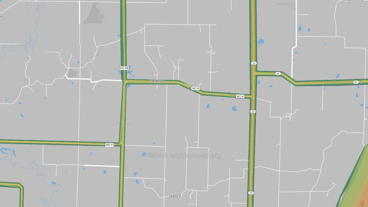 Swinton, MO Map of Noise Levels in Swinton
