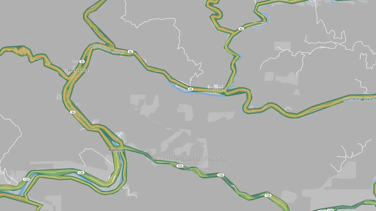 Swisshome, OR Map of Noise Levels in Swisshome